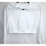 White Cropped Zip-Up Hoodie / Crop Sweatshirt, Long Sleeve