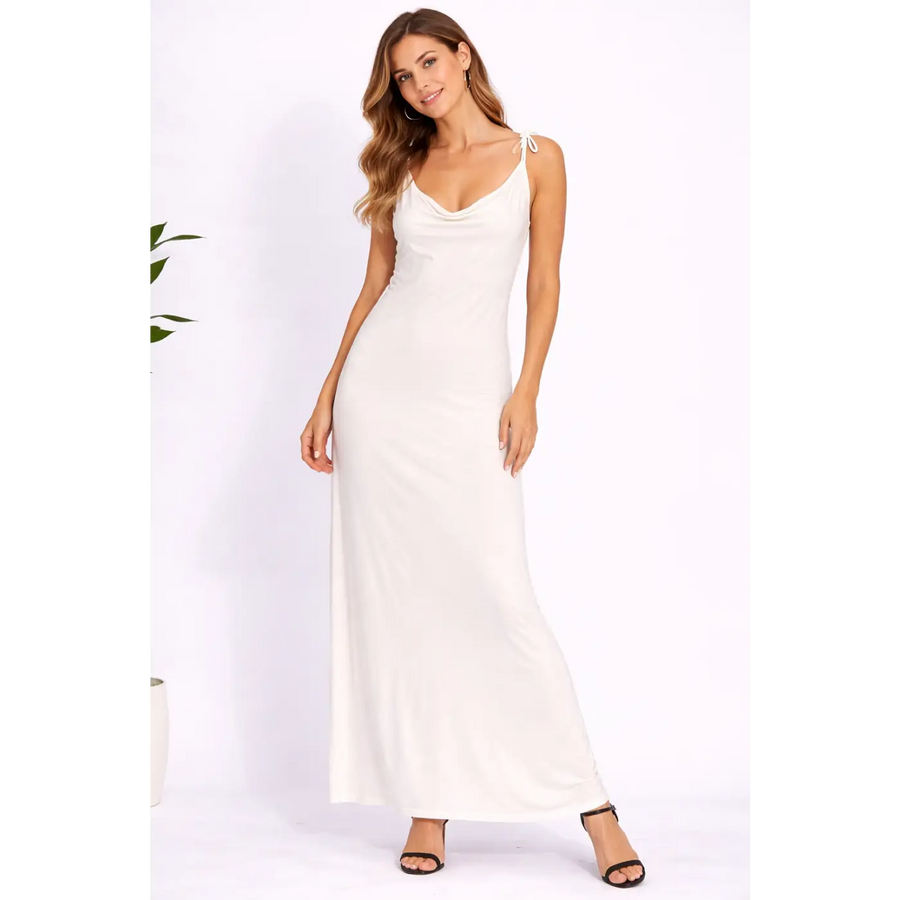 White Satin Slip Maxi Dress – Backless Tie Strap Elegant Dress - Women’s Dress