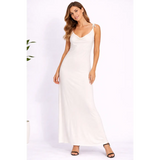 White Satin Slip Maxi Dress – Backless Tie Strap Elegant Dress - Women’s Dress