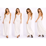 White Satin Slip Maxi Dress – Backless Tie Strap Elegant Dress - Women’s Dress