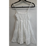 White Tiered Ruched Smocked Bodice Mini Dress / Sundress