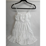 White Tiered Ruched Smocked Bodice Mini Dress / Sundress