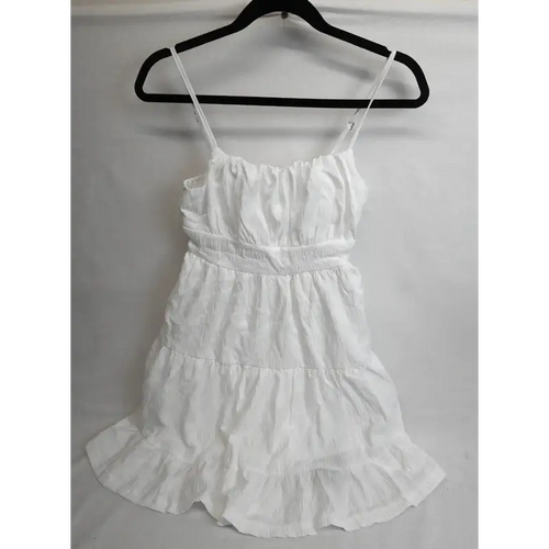 White Tiered Ruched Smocked Bodice Mini Dress / Sundress