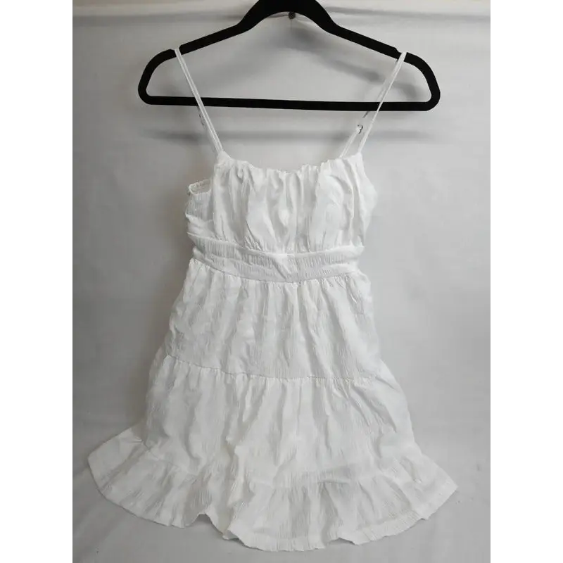 White Tiered Ruched Smocked Bodice Mini Dress / Sundress