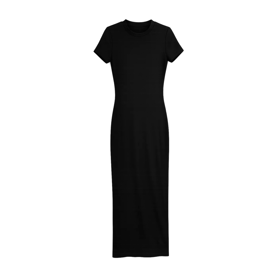 Women’s Black Bodycon Maxi Dress – Short Sleeve Fitted Elegant Long Dress