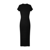 Women’s Black Bodycon Maxi Dress – Short Sleeve Fitted Elegant Long Dress