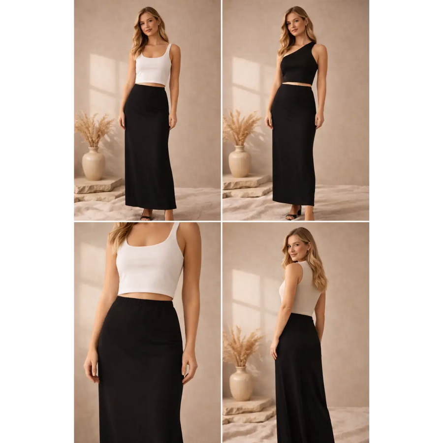 Women’s Black High-Waist Maxi Skirt – Elegant Slim Fit Stretch Skirt - Skirts