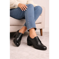 Women’s Black Leather Lace-Up Oxford Heels – Classic Block Heel Shoes - Oxford Heels