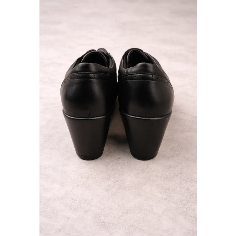 Women’s Black Leather Lace-Up Oxford Heels – Classic Block Heel Shoes - Oxford Heels
