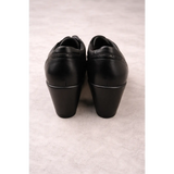 Women’s Black Leather Lace-Up Oxford Heels – Classic Block Heel Shoes - Oxford Heels