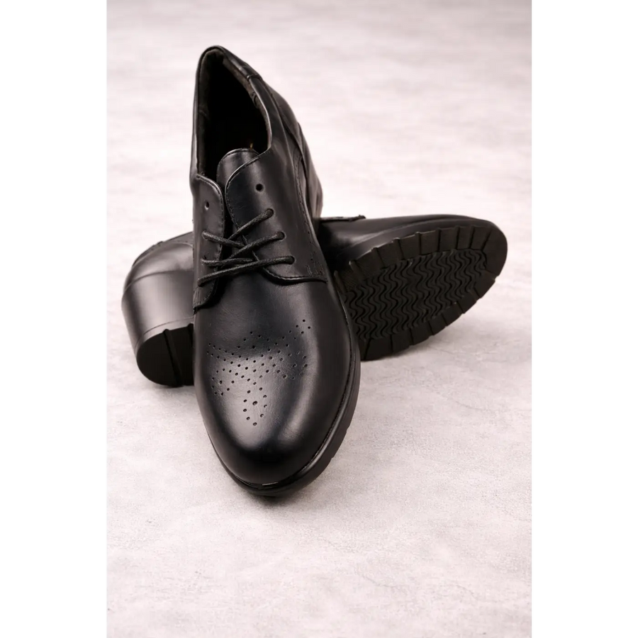 Women’s Black Leather Lace-Up Oxford Heels – Classic Block Heel Shoes - Oxford Heels