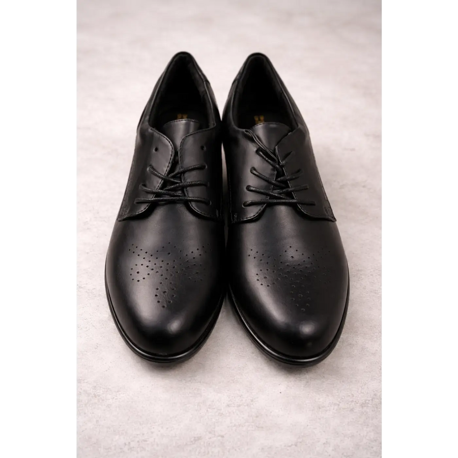 Women’s Black Leather Lace-Up Oxford Heels – Classic Block Heel Shoes - Oxford Heels