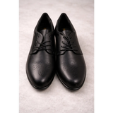 Women’s Black Leather Lace-Up Oxford Heels – Classic Block Heel Shoes - Oxford Heels