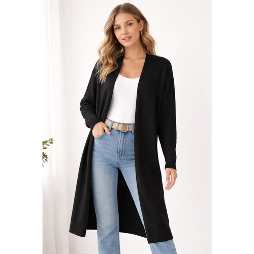 Women’s Black Longline Open Front Cardigan - Women’s Cardigan