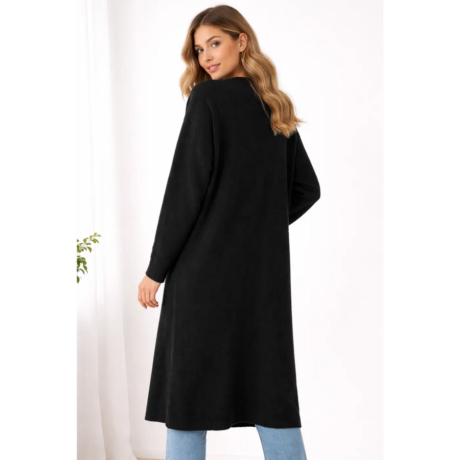 Women’s Black Longline Open Front Cardigan - Women’s Cardigan