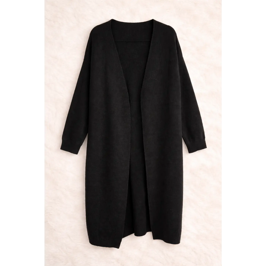 Women’s Black Longline Open Front Cardigan - Women’s Cardigan