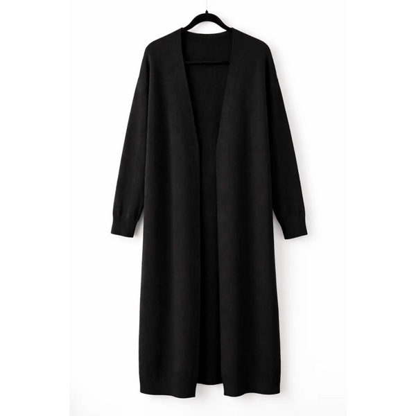 Women’s Black Longline Open Front Cardigan - Women’s Cardigan