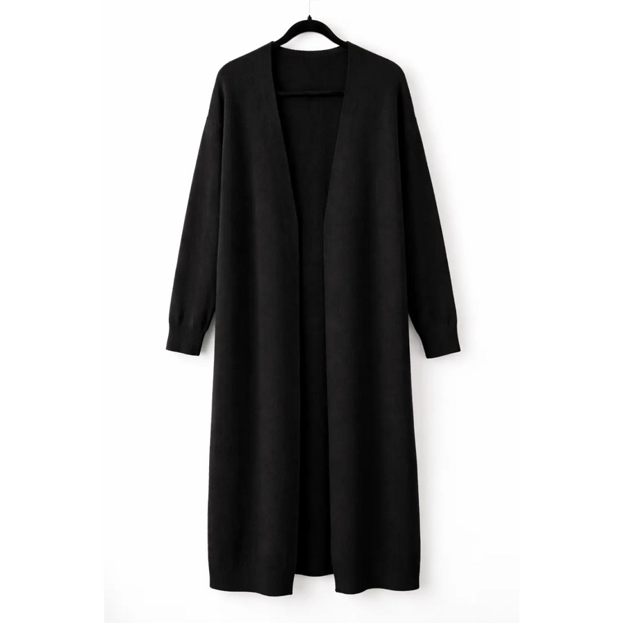 Women’s Black Longline Open Front Cardigan - Women’s Cardigan