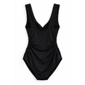 Women’s Black Ruched One-Piece Swimsuit – V-Neck Tummy Control - Women’s Swimwear
