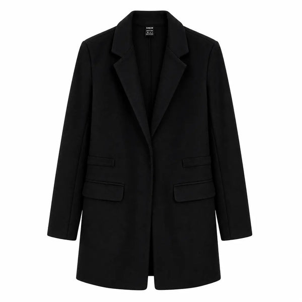 Women’s Black Tailored Coat – Classic Longline Blazer Jacket