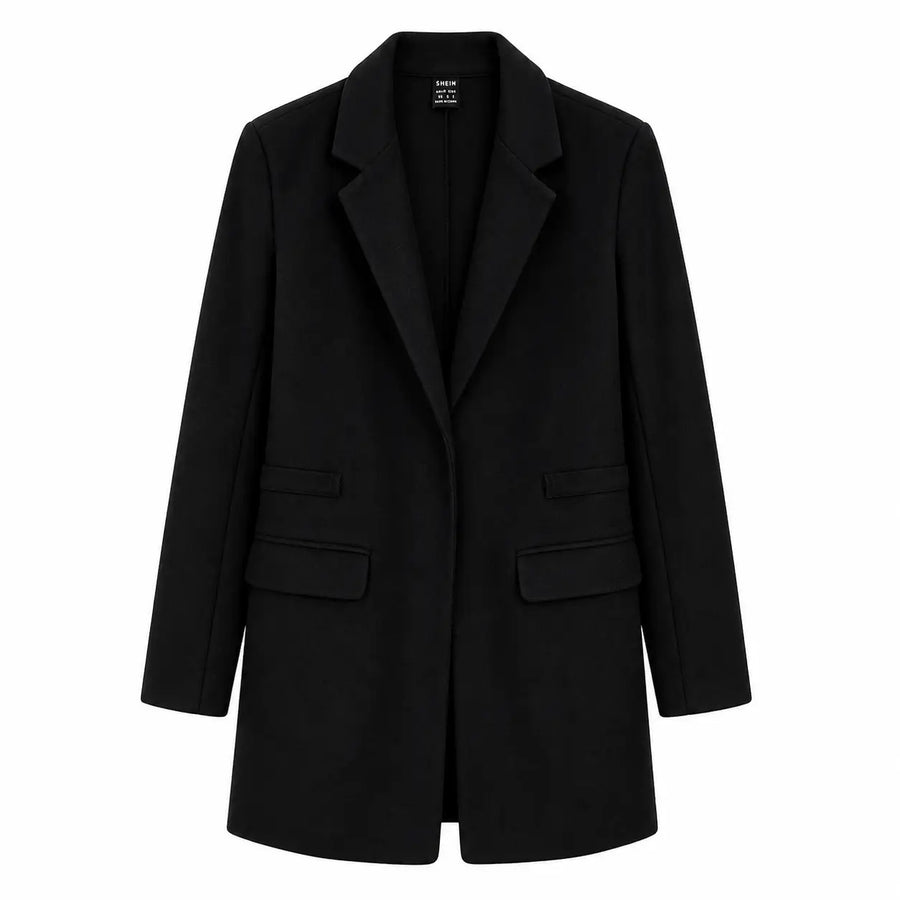 Women’s Black Tailored Coat – Classic Longline Blazer Jacket