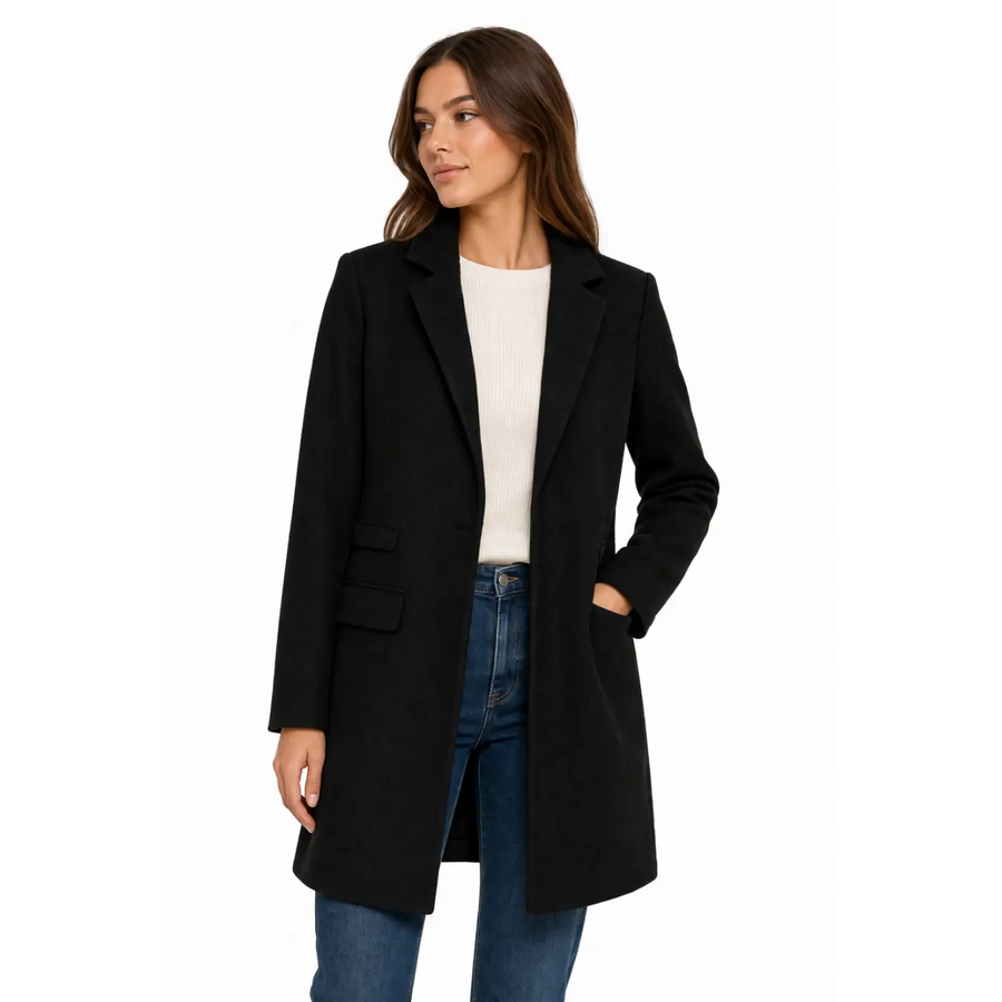 Women’s Black Tailored Coat – Classic Longline Blazer Jacket