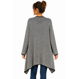 Women’s Black & White Oversized Knit Cardigan – Open Front Longline Sweater