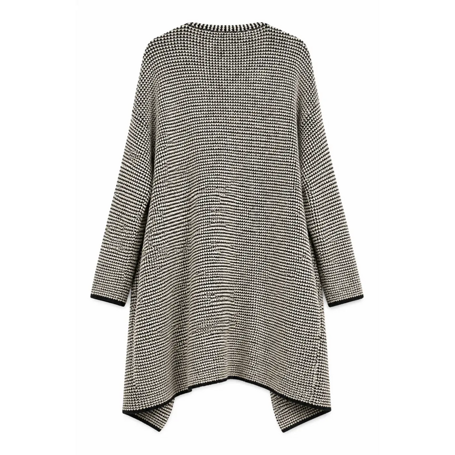 Women’s Black & White Oversized Knit Cardigan – Open Front Longline Sweater