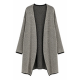 Women’s Black & White Oversized Knit Cardigan – Open Front Longline Sweater