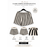 Women’s Black & White Striped High-Waisted Shorts – Elastic Waist Relaxed Fit - Women’s Shorts