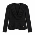Women’s Black Wrap Peplum Blazer – Elegant V-Neck Tailored Jacket