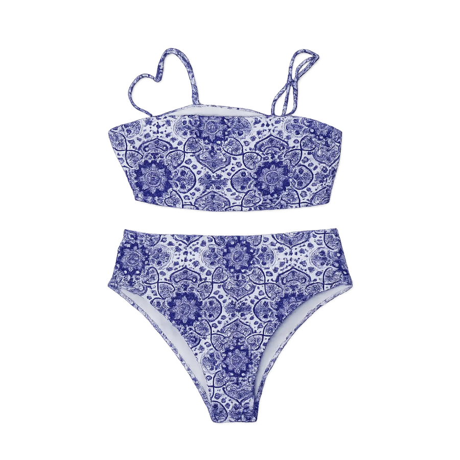 Women’s Blue Paisley High-Waist Bikini Set