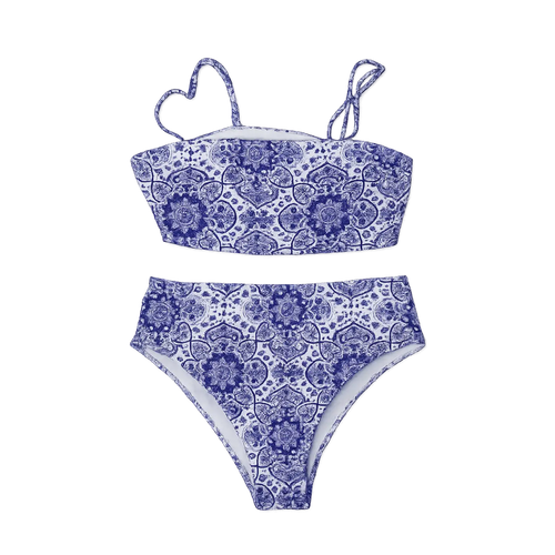 Women’s Blue Paisley High-Waist Bikini Set