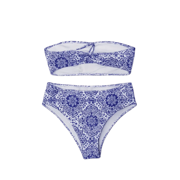 Women’s Blue Paisley High-Waist Bikini Set