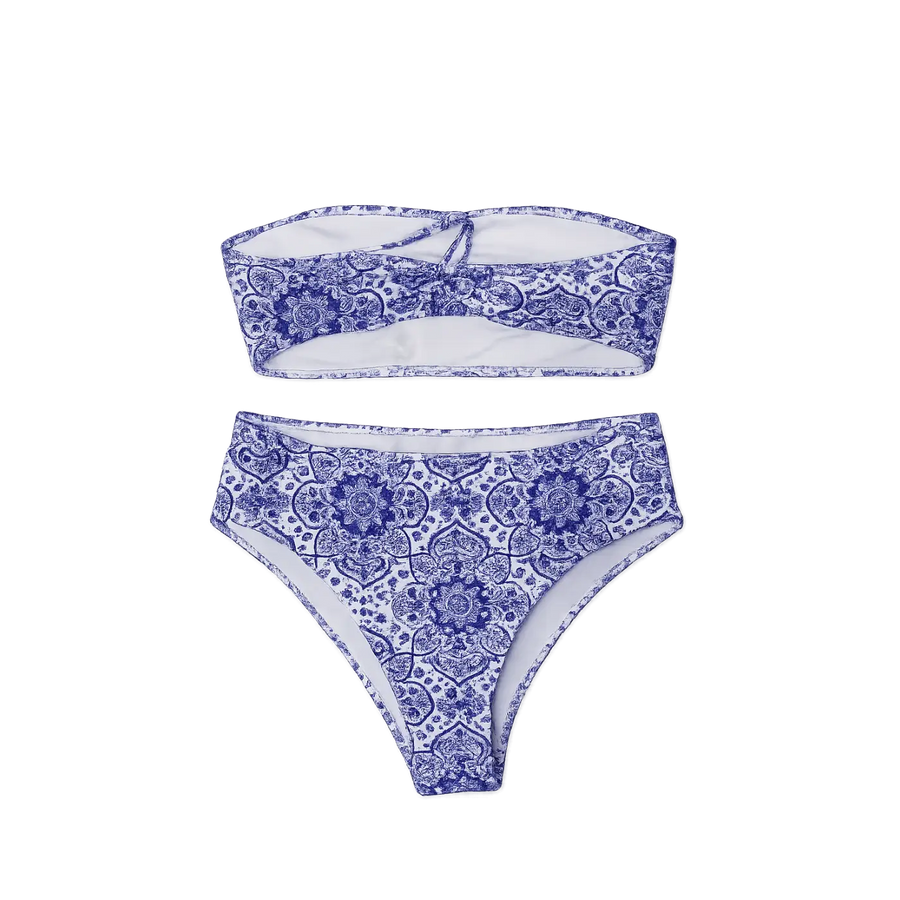 Women’s Blue Paisley High-Waist Bikini Set