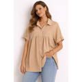 Women’s Button-Up Babydoll Blouse – Loose Fit Short Sleeve Shirt - Tops