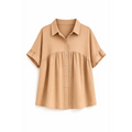 Women’s Button-Up Babydoll Blouse – Loose Fit Short Sleeve Shirt - Tops