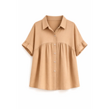 Women’s Button-Up Babydoll Blouse – Loose Fit Short Sleeve Shirt - Tops