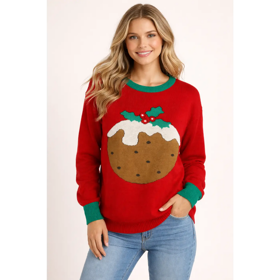 Women’s Christmas Pudding Sweater – Festive Holiday Knit Pullover