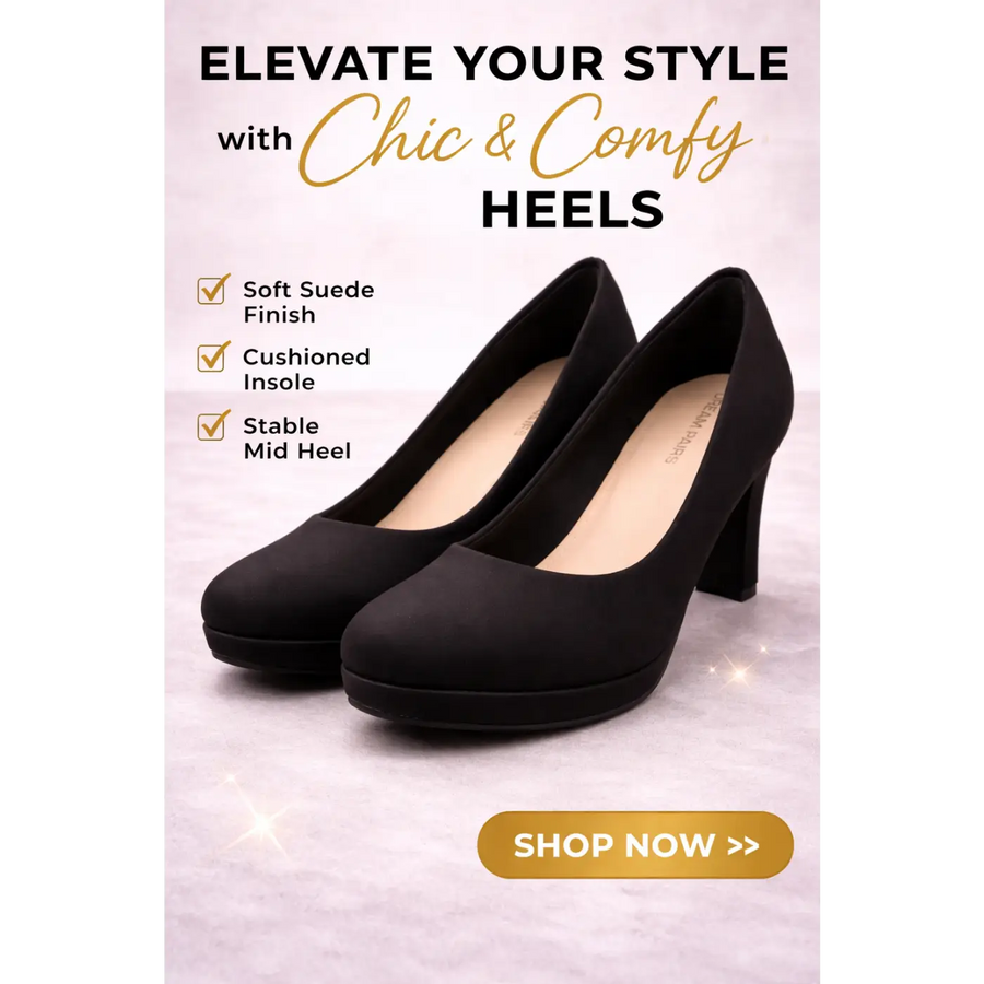 Women’s Classic Black Suede Pumps – Comfortable Mid Heel Elegant Work Shoes