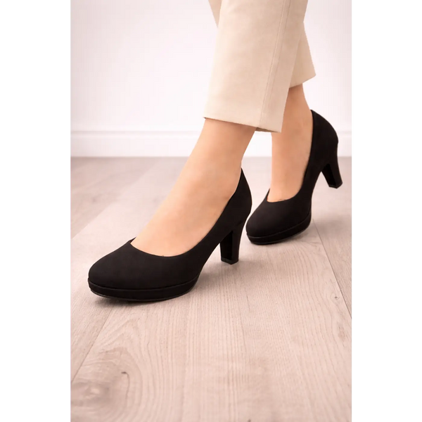 Women’s Classic Black Suede Pumps – Comfortable Mid Heel Elegant Work Shoes