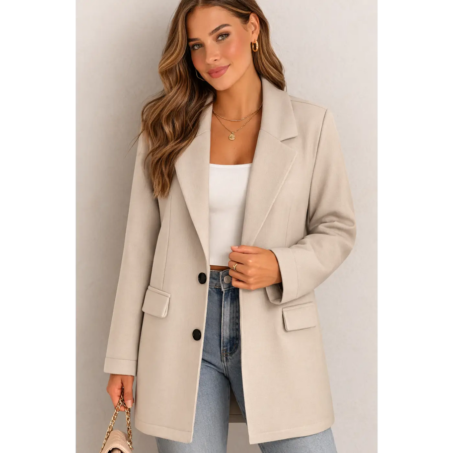 Women’s Classic Longline Blazer Coat – Elegant Casual Lapel Jacket - Coat / Outerwear
