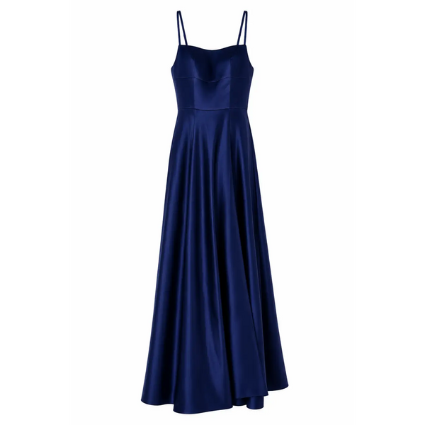 Women’s Elegant Navy Satin Maxi Dress – Sleeveless Evening Gown