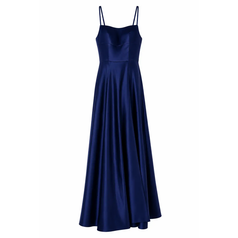 Women’s Elegant Navy Satin Maxi Dress – Sleeveless Evening Gown