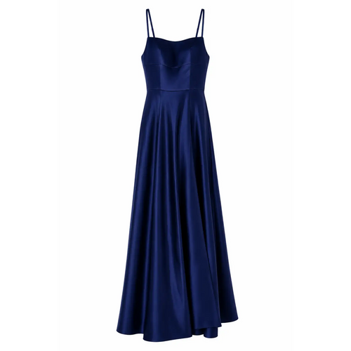 Women’s Elegant Navy Satin Maxi Dress – Sleeveless Evening Gown