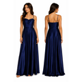 Women’s Elegant Navy Satin Maxi Dress – Sleeveless Evening Gown