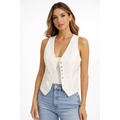 Women’s Elegant Textured Button Vest – Sleeveless Tailored Waistcoat - Vest / Waistcoat