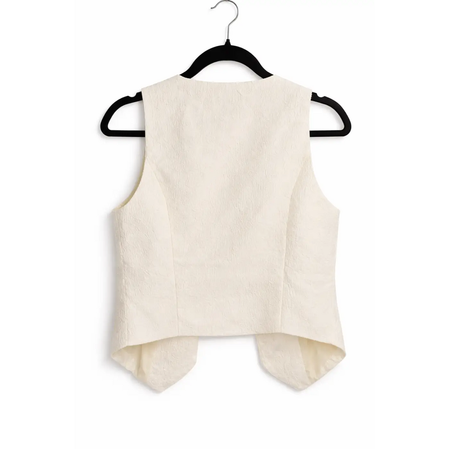 Women’s Elegant Textured Button Vest – Sleeveless Tailored Waistcoat - Vest / Waistcoat