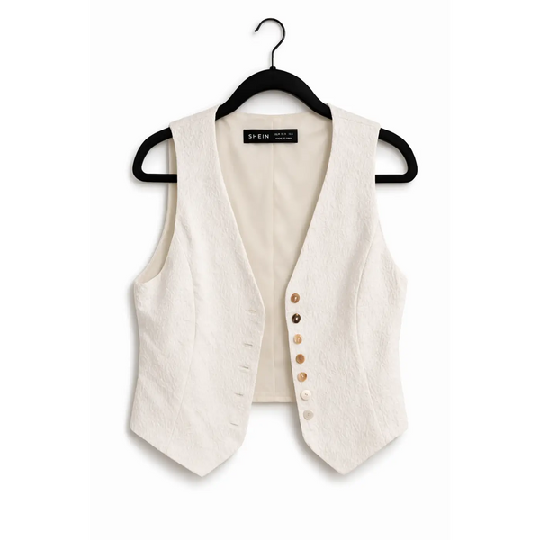 Women’s Elegant Textured Button Vest – Sleeveless Tailored Waistcoat - Vest / Waistcoat