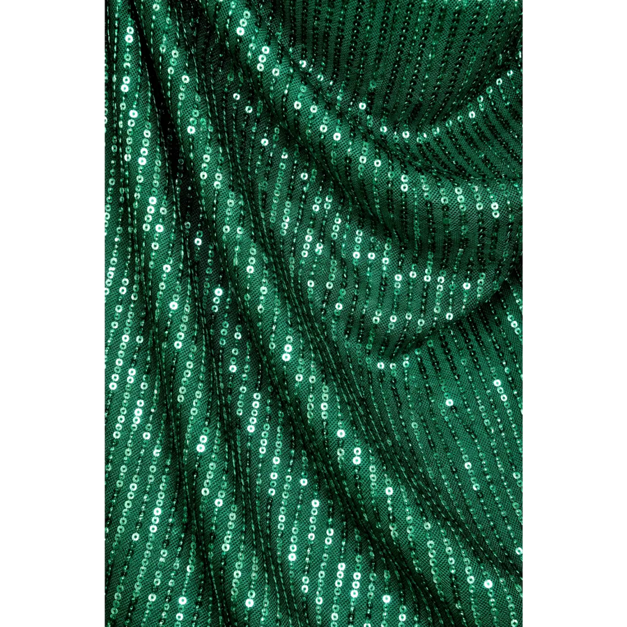 Women’s Emerald Green Sequin Sleeveless Top – Draped Neck Party Blouse - Top / Blouse
